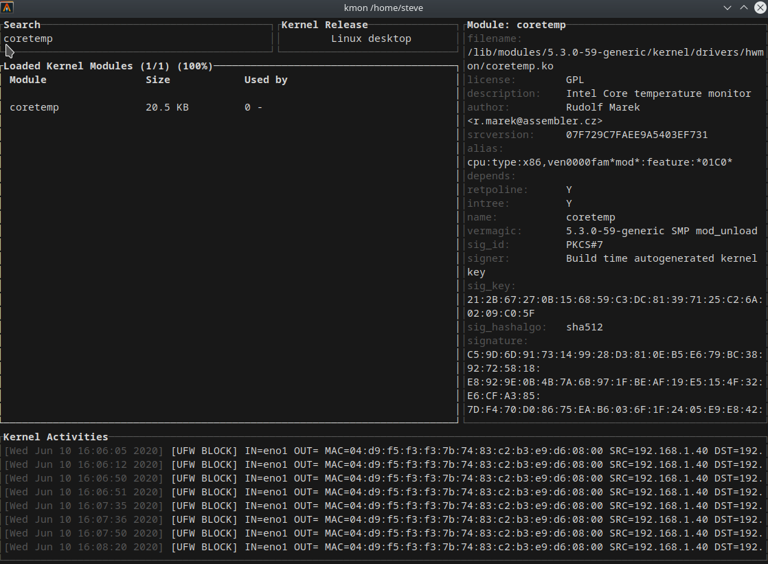 Kernel modules with kmon