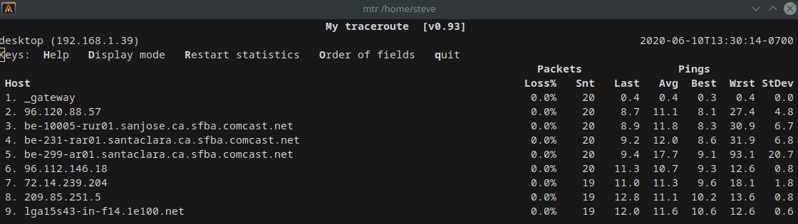 Traceroute and ping with mtr